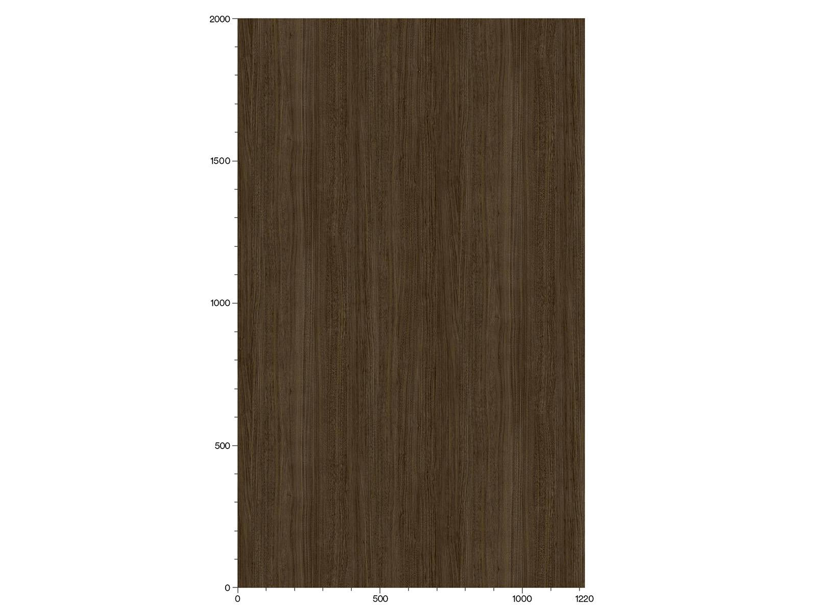 bucata dreptunghiulara de lemn maro inchis care indica dimensiuni, cu o scara de masurare in partea de jos de la 0 la 1220 si in stanga de la 0 la 2000