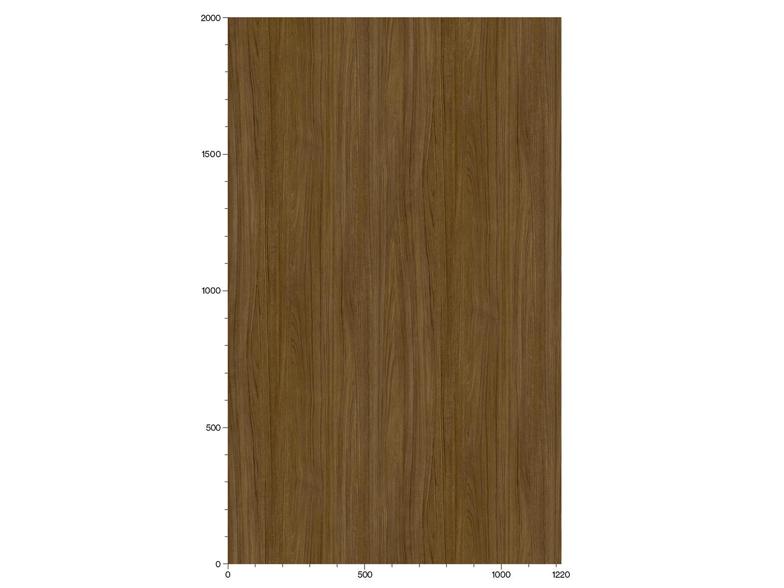 bucata dreptunghiulara de lemn maro deschis care indica dimensiuni, cu o scara de masurare in partea de jos de la 0 la 1220 si in stanga de la 0 la 2000