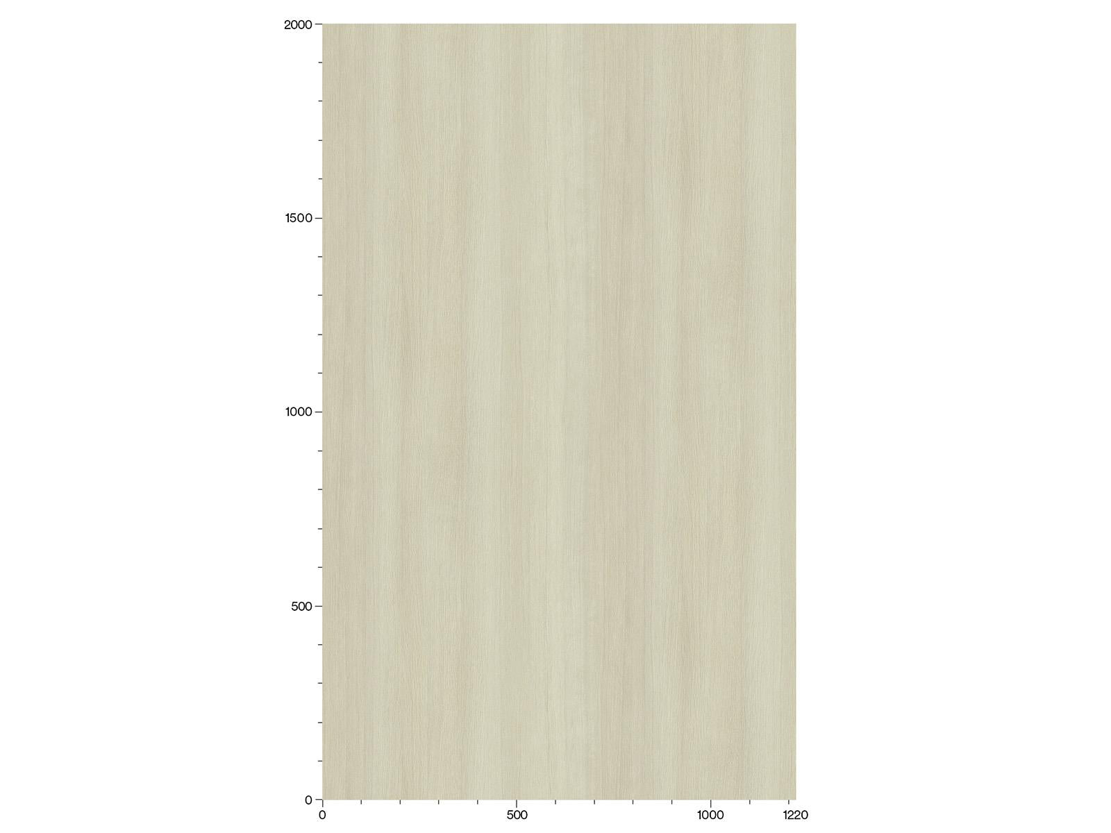 bucata dreptunghiulara de lemn bej care indica dimensiuni, cu o scara de masurare in partea de jos de la 0 la 1220 si in stanga de la 0 la 2000
