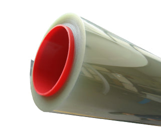 rola de folie trasparenta lucioasa cu cilindrul interior rosu