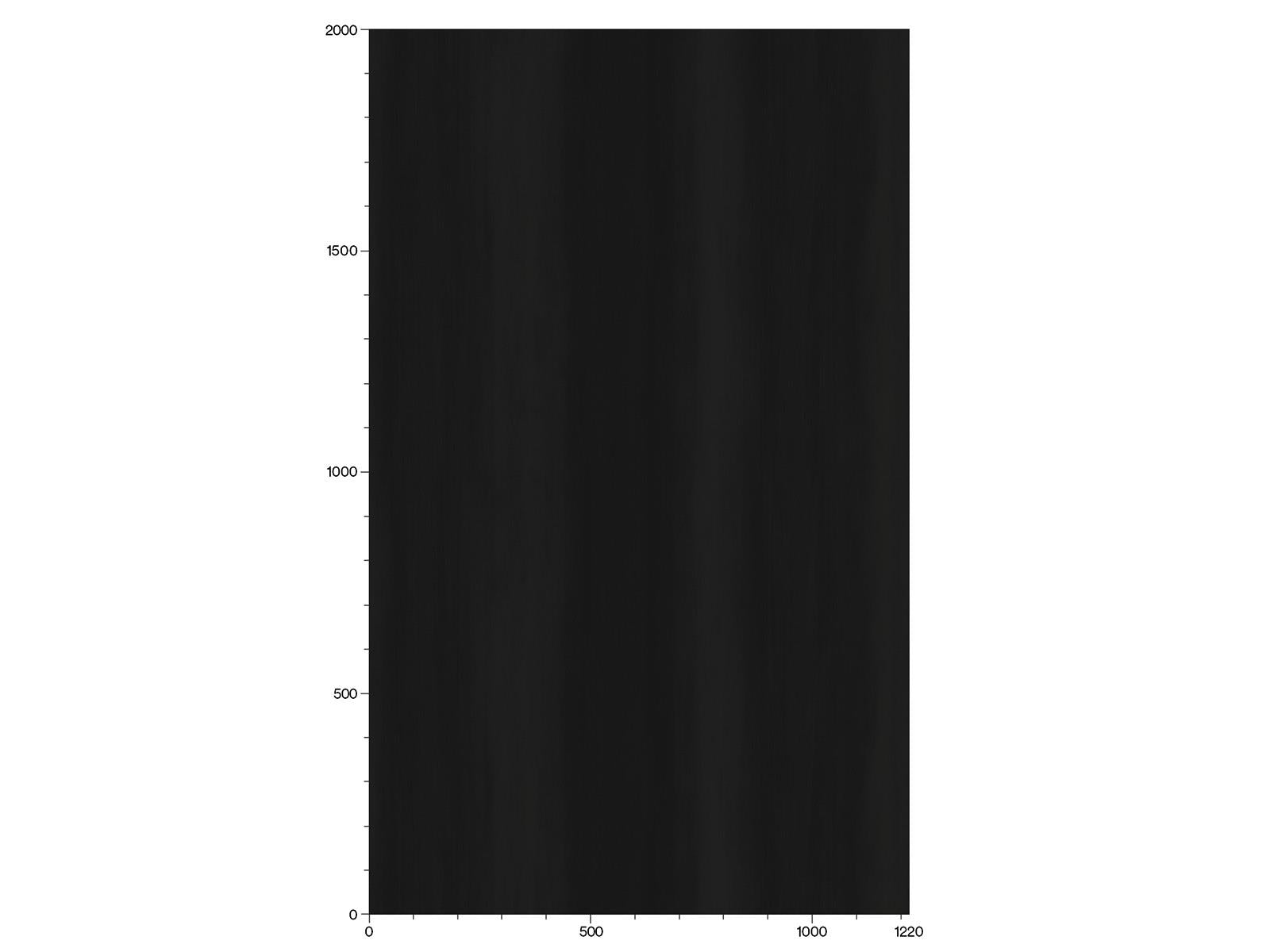 bucata dreptunghiulara de lemn neagra care indica dimensiuni, cu o scara de masurare in partea de jos de la 0 la 1220 si in stanga de la 0 la 2000