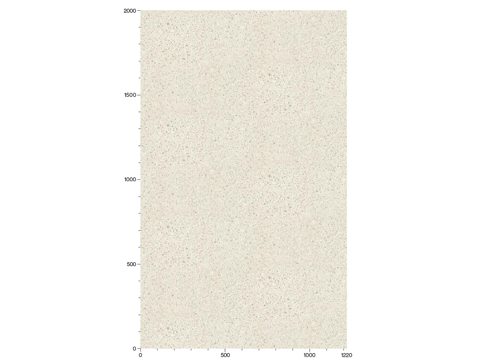 bucata dreptunghiulara de ciment bej deschis cu pete mici gri care indica dimensiuni, cu o scara de masurare in partea de jos de la 0 la 1220 si in stanga de la 0 la 2000