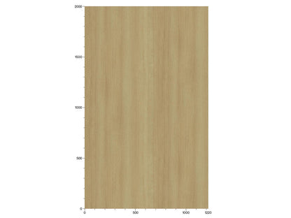 bucata dreptunghiulara de lemn maro deschis care indica dimensiuni, cu o scara de masurare in partea de jos de la 0 la 1220 si in stanga de la 0 la 2000