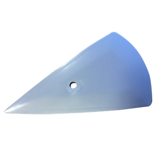 obiect alb, albastru in forma de triunghi cu o gaura de fixare in mijloc
