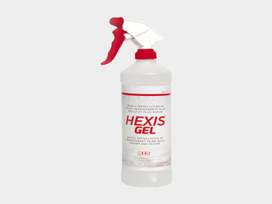 recipeient alb transparent de 1 litru cu pulverizator si eticheta Hexis Gel