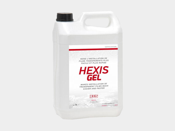 recipeient alb transparent de 5 litri cu eticheta Hexis Gel